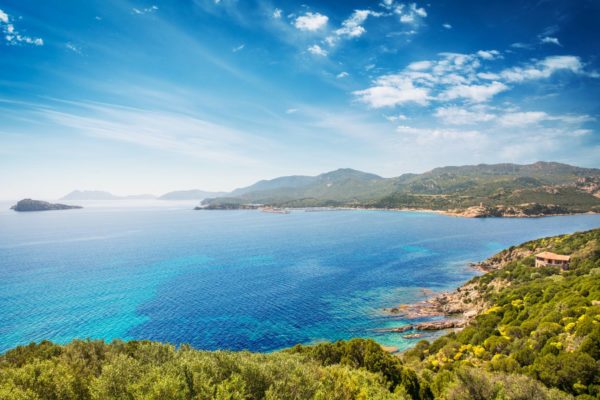 Panoramic view of the coast of Teulada in Sardinia, in a sunny spring day